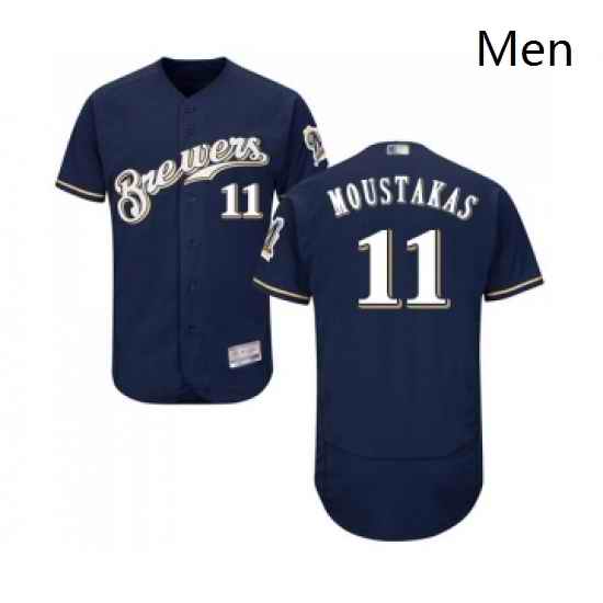 Mens Milwaukee Brewers 11 Mike Moustakas Navy Blue Alternate Flex Base Authentic Collection Baseball Jersey